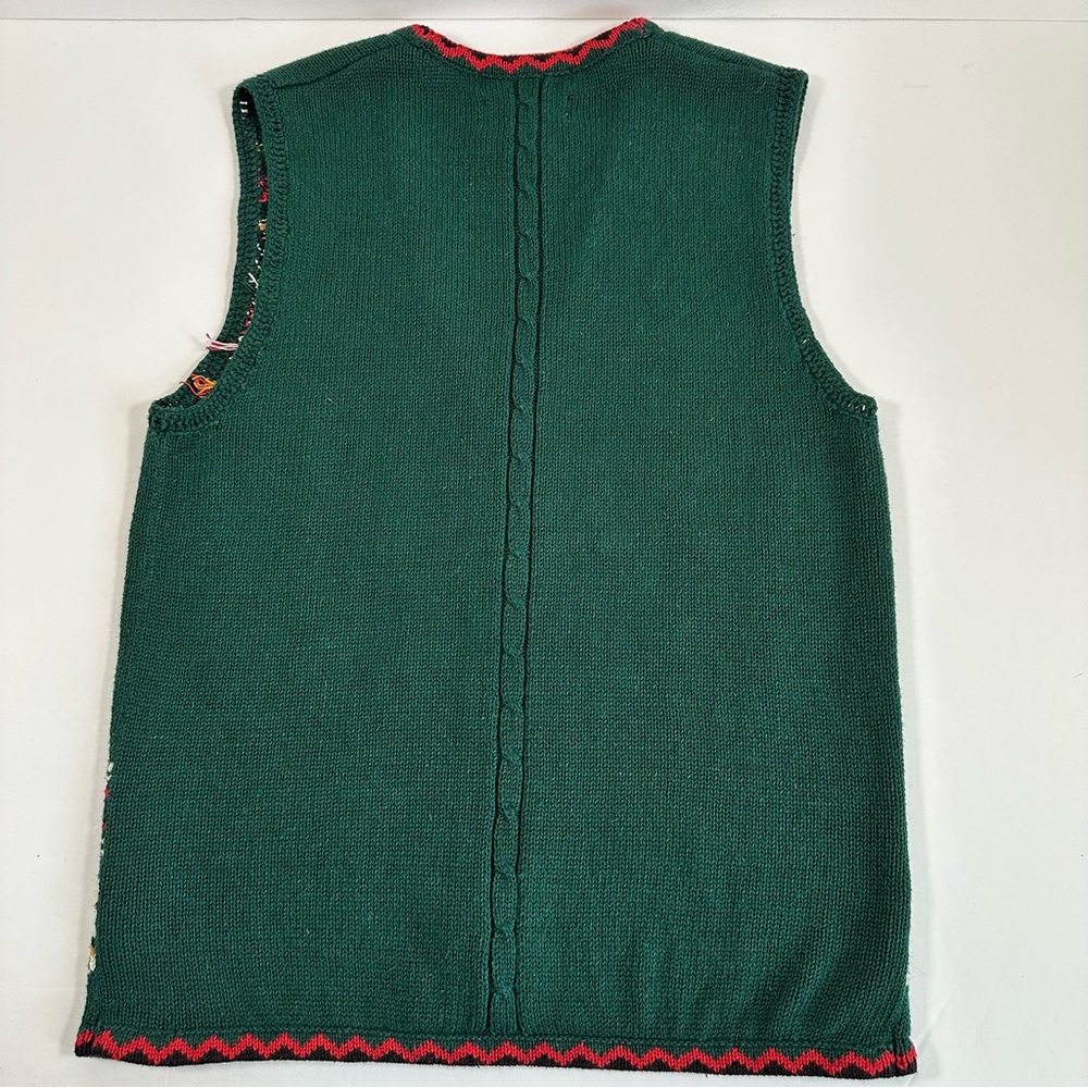 Vintage Croft & Barrow Embroidered Holiday Sweater Vest M Pine Green Zip Front - Picture 2 of 9
